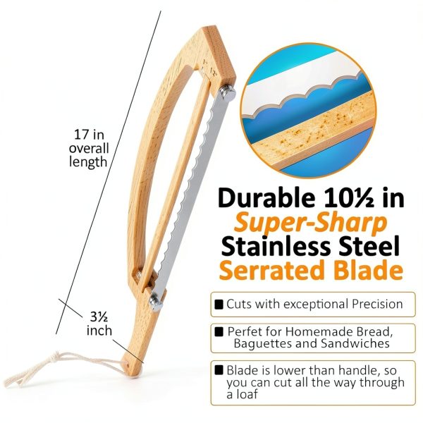 Adjustable Bread Knife MonteHerra 17in Beech Handle Thickness Guides-4